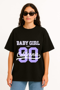 Women's "Baby Girl California" Oversized Crew Neck T-shirts