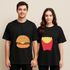 A Perfect Combo: Burger & Fries Printed Couple Duo Oversized T-shirts