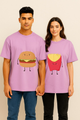 A Perfect Combo: Burger & Fries Printed Couples Oversized T-shirt