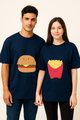 A Perfect Combo: Burger & Fries Printed Couples Oversized T-shirt
