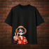 Men's One Piece Luffy Peace Sign Printed Oversized T-shirt -Anime Inspired