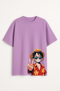 Men's One Piece Luffy Peace Sign Printed Oversized T-shirt -Anime Inspired