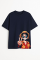 Men's One Piece Luffy Peace Sign Printed Oversized T-shirt -Anime Inspired