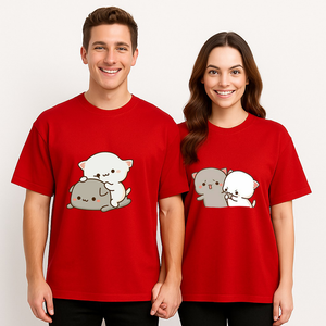 Love in Every Thread: Cute Cats Printed Couples Oversized T-shirt