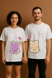 Perfectly Paired: Peanut Butter & bread Printed Couple Duo Oversized T-shirts