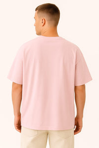 Men's Baby Pink Oversized Plain Crew Neck T-shirt