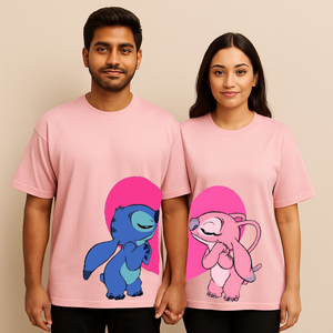 Couple's "Stitch & Angel Love" Printed Oversized T-shirt