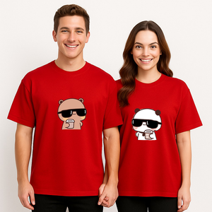 Couple's "Cool Bears" Coffee Printed Oversized  T-shirt
