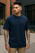 Men's Navy Blue Oversized Plain Crew Neck T-shirt