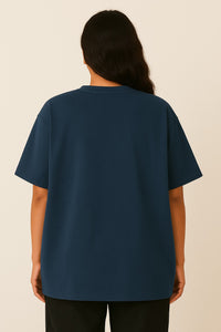 Women's Navy Blue Plain Oversized Crew Neck T-shirt