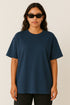 Women's Navy Blue Plain Oversized Crew Neck T-shirt
