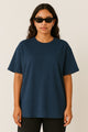 Women's Navy Blue Plain Oversized Crew Neck T-shirt