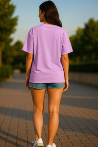 Women's Lavender oversized Crew Neck Plain T-shirt