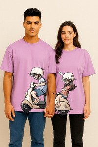 Couple's "Scooter Ride" Printed Oversized T-shirt
