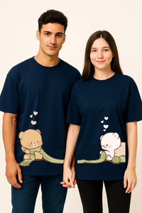Couple's "Cozy Bears" Printed Oversized T-shirt