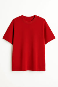Men's Red Oversized Plain Crew Neck T-shirt