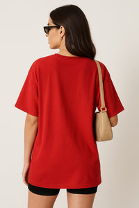 Women's Red Oversized Plain T-shirt