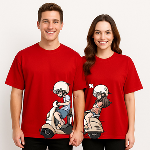 Couple's "Scooter Ride" Printed Oversized T-shirt