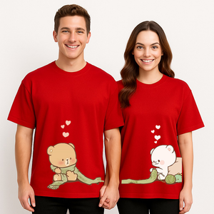 Couple's "Cozy Bears" Printed Oversized T-shirt