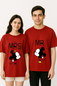 Couple's Mickey & Minnie "Mr. & Mrs." Printed Oversized T-shirt