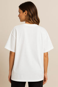 Women's White Oversized Plain Crew Neck T-shirt