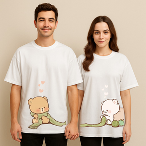 Couple's "Cozy Bears" Printed Oversized T-shirt