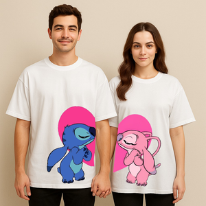 Couple's "Stitch & Angel Love" Printed Oversized T-shirt