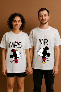 Couple's Mickey & Minnie "Mr. & Mrs." Printed Oversized T-shirt