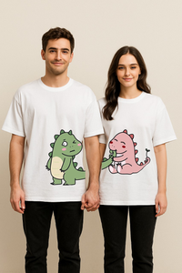 Couple's Playful Dinosaurs Printed Oversized T-shirt